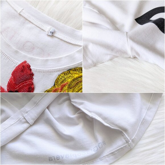 Dolce & Gabbana White Floral Embroidered "io C'ero" Print Tee | Size S - Picture 12 of 15